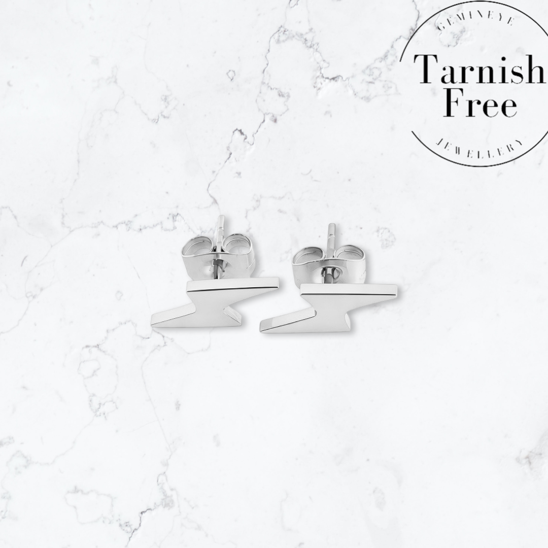 Silver Lightning Bolt Studs