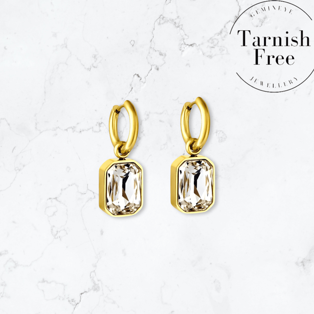 Gold Emerald Drop Huggies