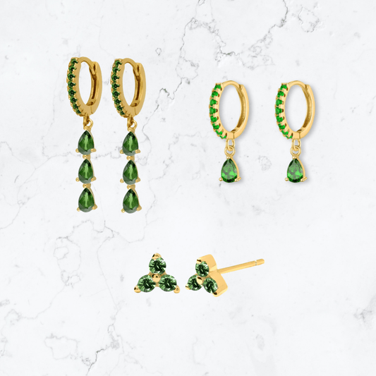 Gold Green Stacker Set - Gemineye Jewellery