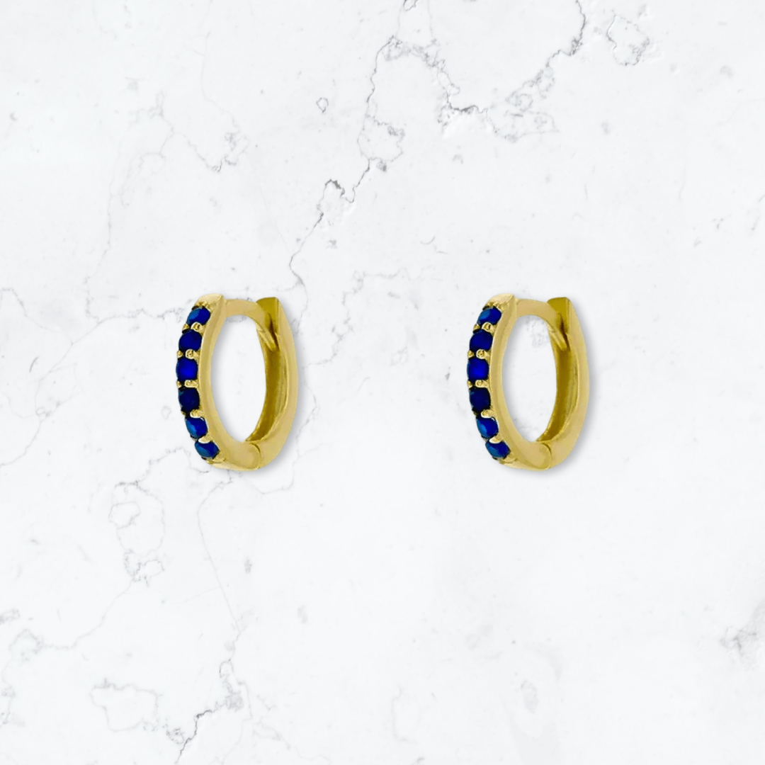 Gold Huggies Blue Crystal Earrings - Gemineye Jewellery