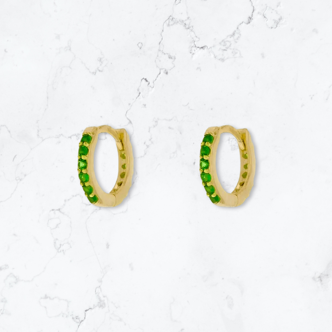 Gold Huggies Green Crystal Earrings - Gemineye Jewellery