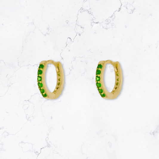 Gold Huggies Green Crystal Earrings - Gemineye Jewellery