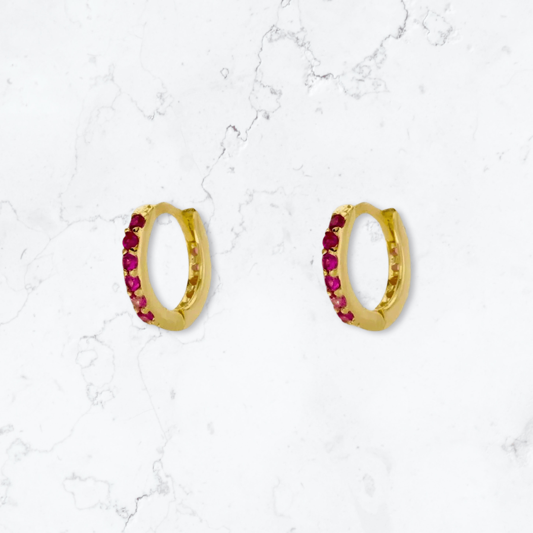 Gold Huggies Pink Crystal Earrings - Gemineye Jewellery