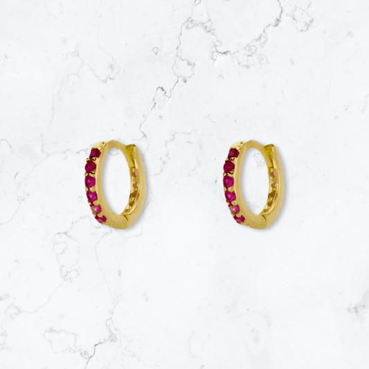 Gold Huggies Pink Crystal Earrings - Gemineye Jewellery