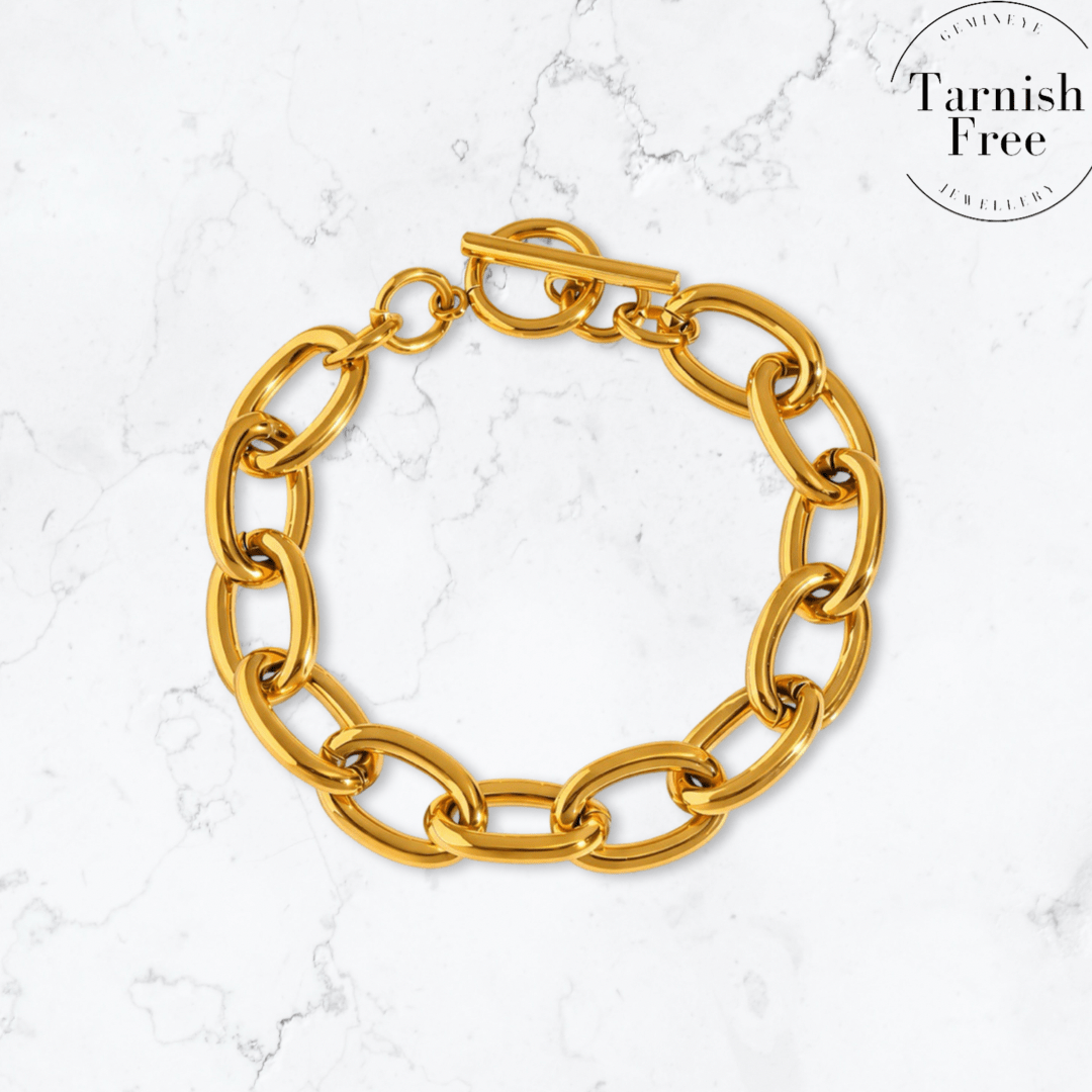 Gold Linked T-Bar Bracelet - Gemineye Jewellery