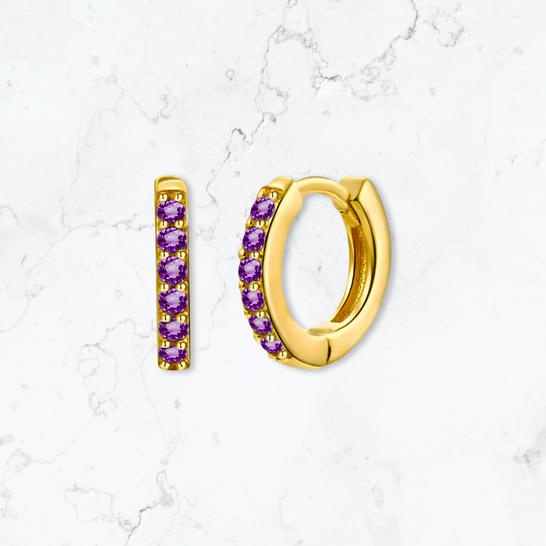 Gold Purple Crystal Huggies - Gemineye Jewellery