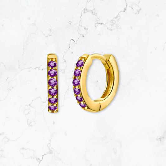 Gold Purple Crystal Huggies - Gemineye Jewellery