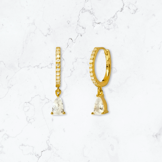 Gold Single Drop Huggies - Gemineye Jewellery