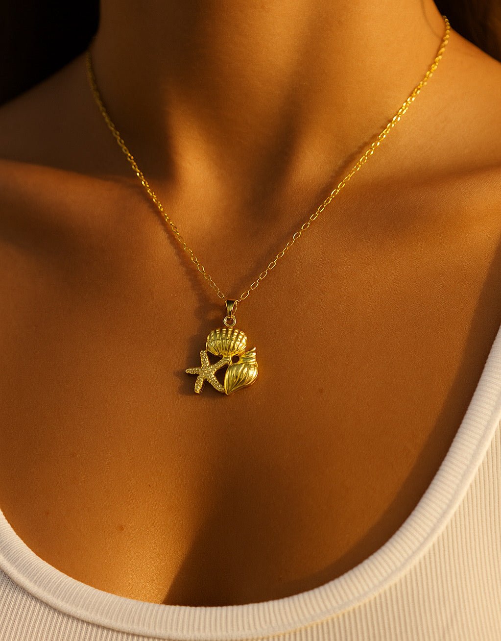 Gold Starfish Shell Necklace - Gemineye Jewellery