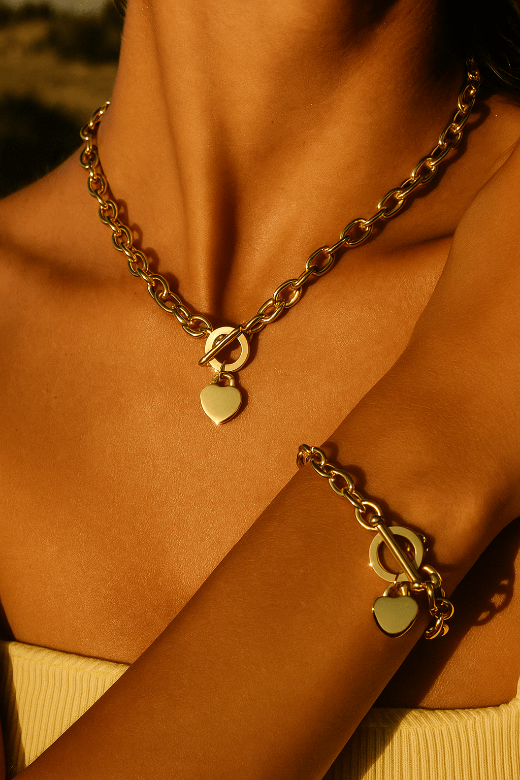 Gold T - Bar Heart Duo - Gemineye Jewellery