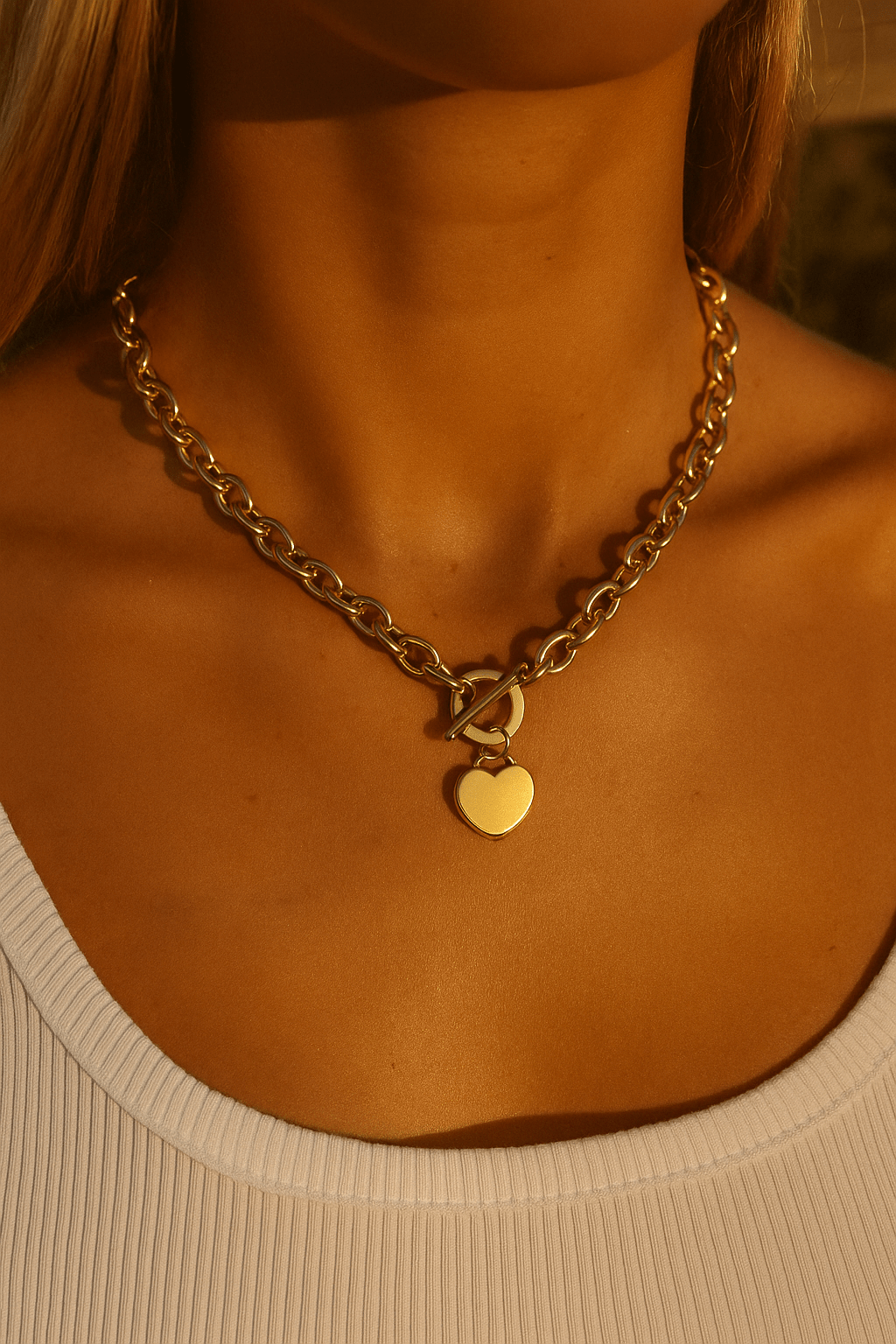 Gold T - Bar Heart Necklace - Gemineye Jewellery