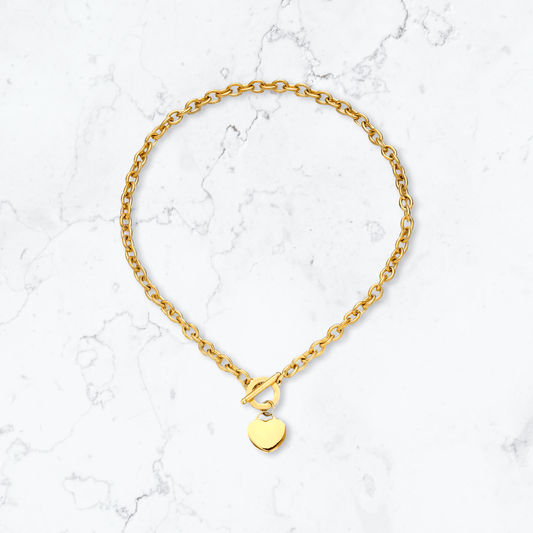 Gold T - Bar Heart Necklace - Gemineye Jewellery