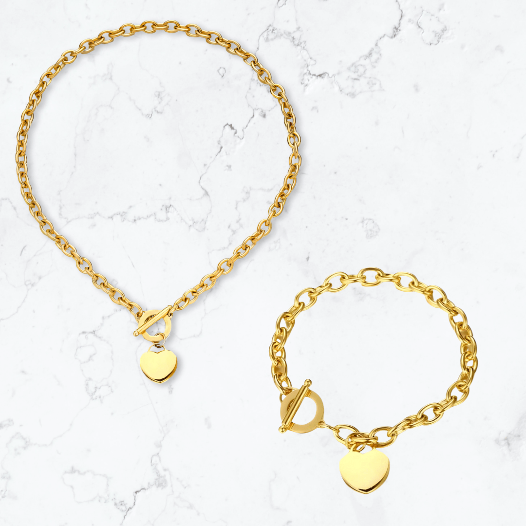 Gold T - Bar Heart Set - Gemineye Jewellery