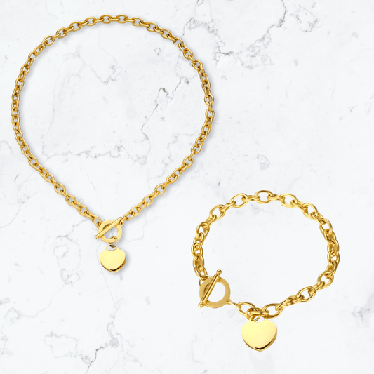 Gold T - Bar Heart Set - Gemineye Jewellery