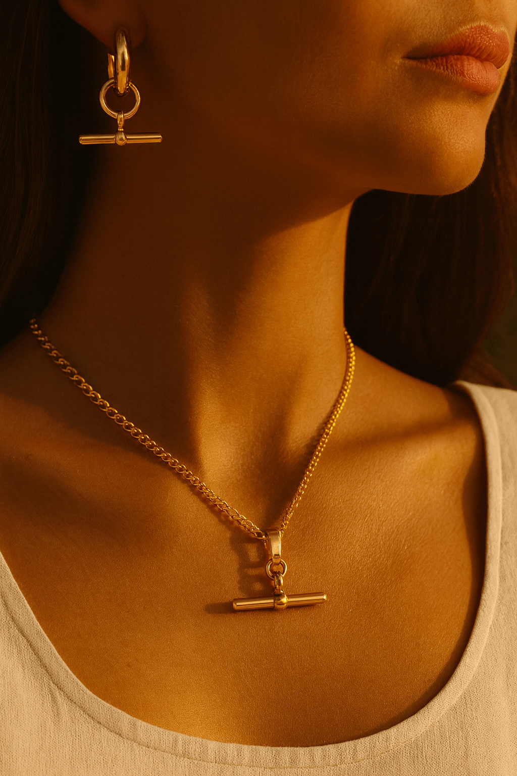 Gold T - Bar Necklace - Gemineye Jewellery