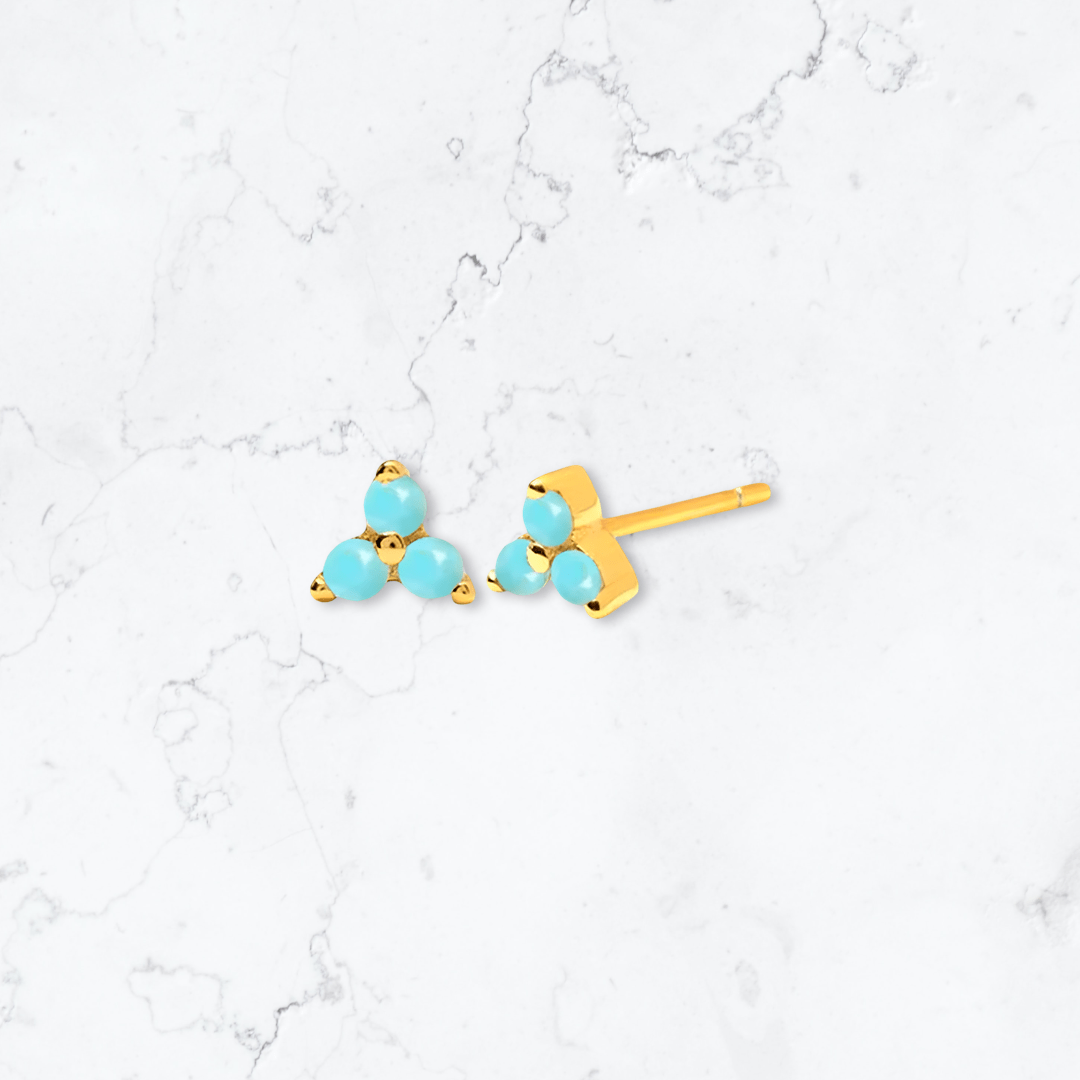 Gold Teal Crystal Triangle Studs - Gemineye Jewellery