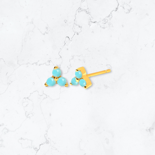 Gold Teal Crystal Triangle Studs - Gemineye Jewellery