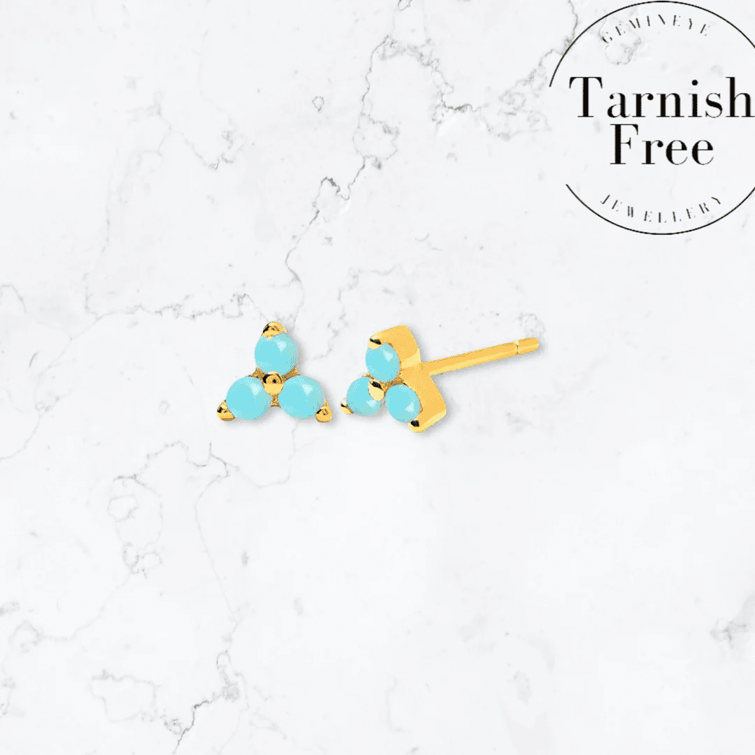 Gold Teal Triangle Studs - Gemineye Jewellery
