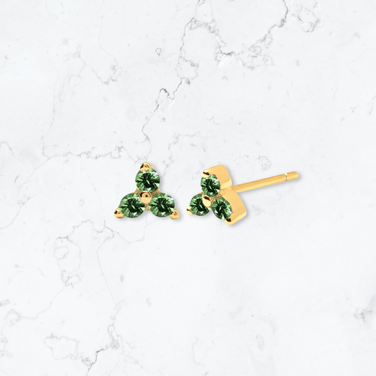 Gold Triangle Green Crystal Studs - Gemineye Jewellery