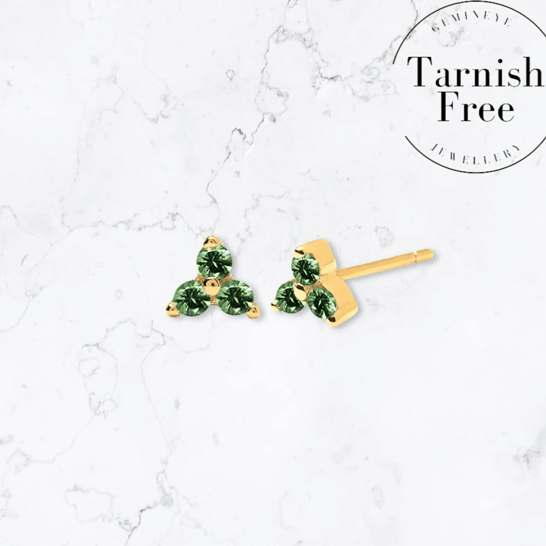 Gold Triangle Green Studs - Gemineye Jewellery