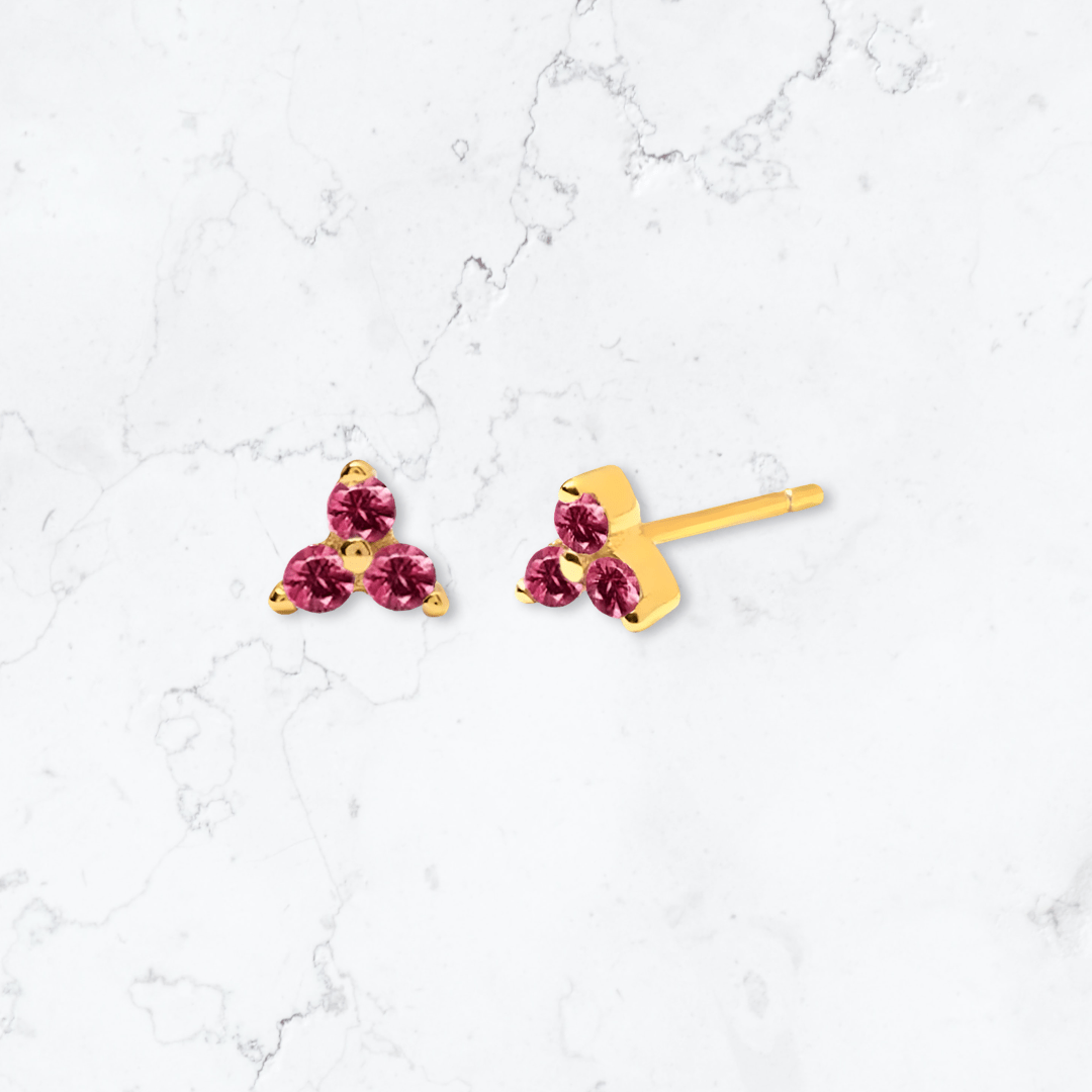 Gold Triangle Pink Crystal Studs - Gemineye Jewellery