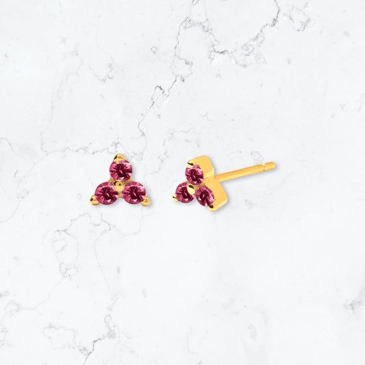 Gold Triangle Pink Crystal Studs - Gemineye Jewellery