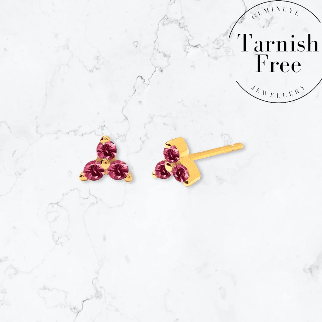 Gold Triangle Pink Crystal Studs - Gemineye Jewellery