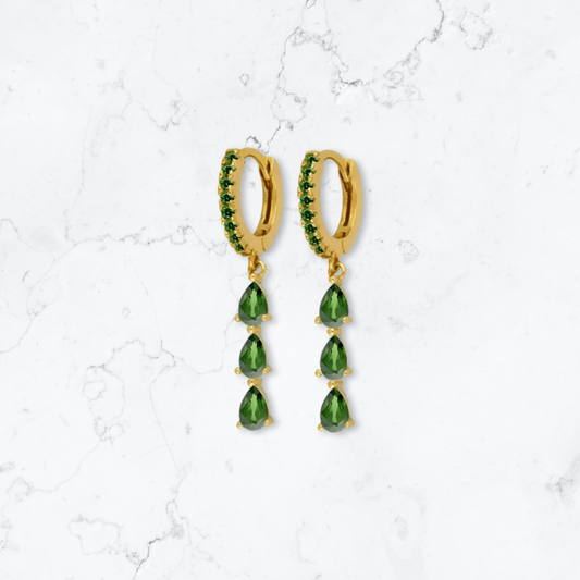Gold Triple Drop Green Huggies - Gemineye Jewellery