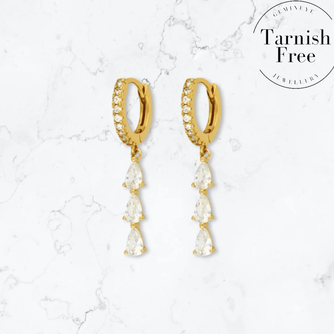 Gold Triple Drop Huggies - Gemineye Jewellery