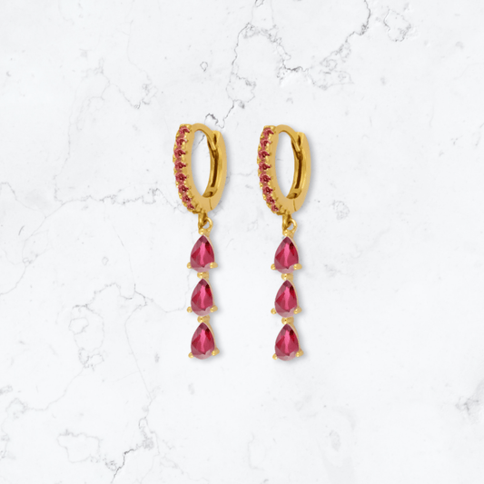 Gold Triple Drop Pink Huggies - Gemineye Jewellery