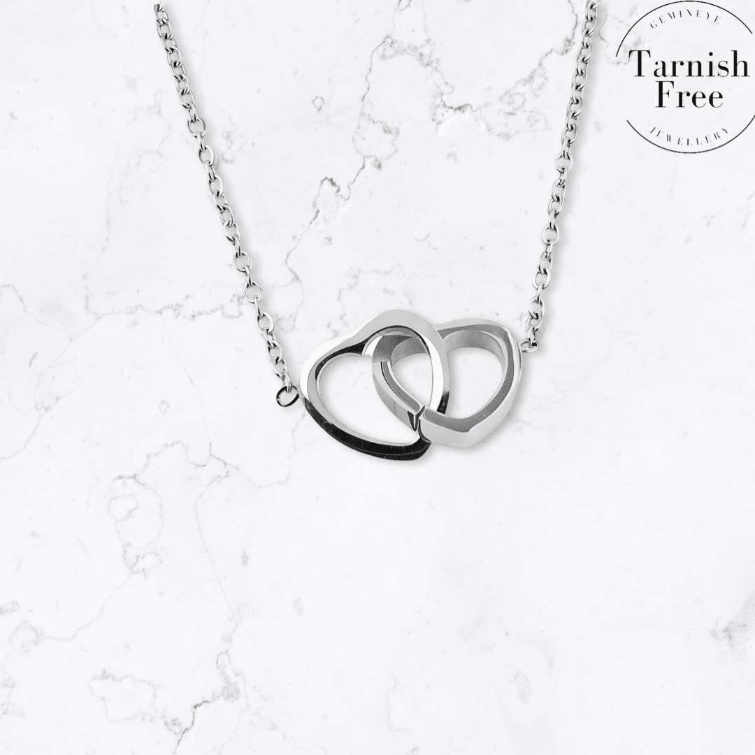 Silver Double Linked Heart Necklace - Gemineye Jewellery