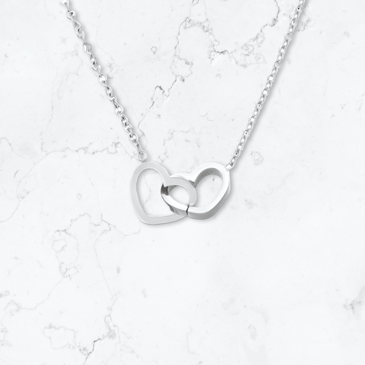 Silver Double Linked Heart Pendant Necklace - Gemineye Jewellery