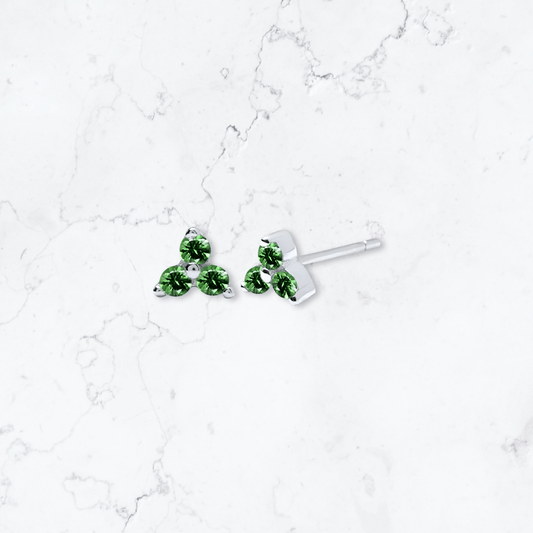 Silver Green Crystal Triangle Studs - Gemineye Jewellery