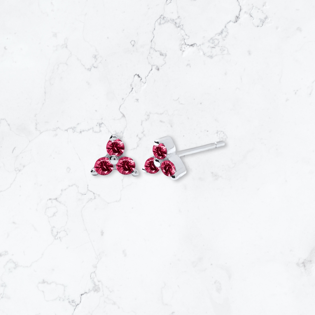 Silver Pink Crystal Triangle Studs - Gemineye Jewellery