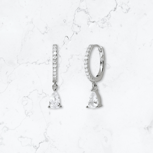 Silver Single Drop Huggies - Gemineye Jewellery