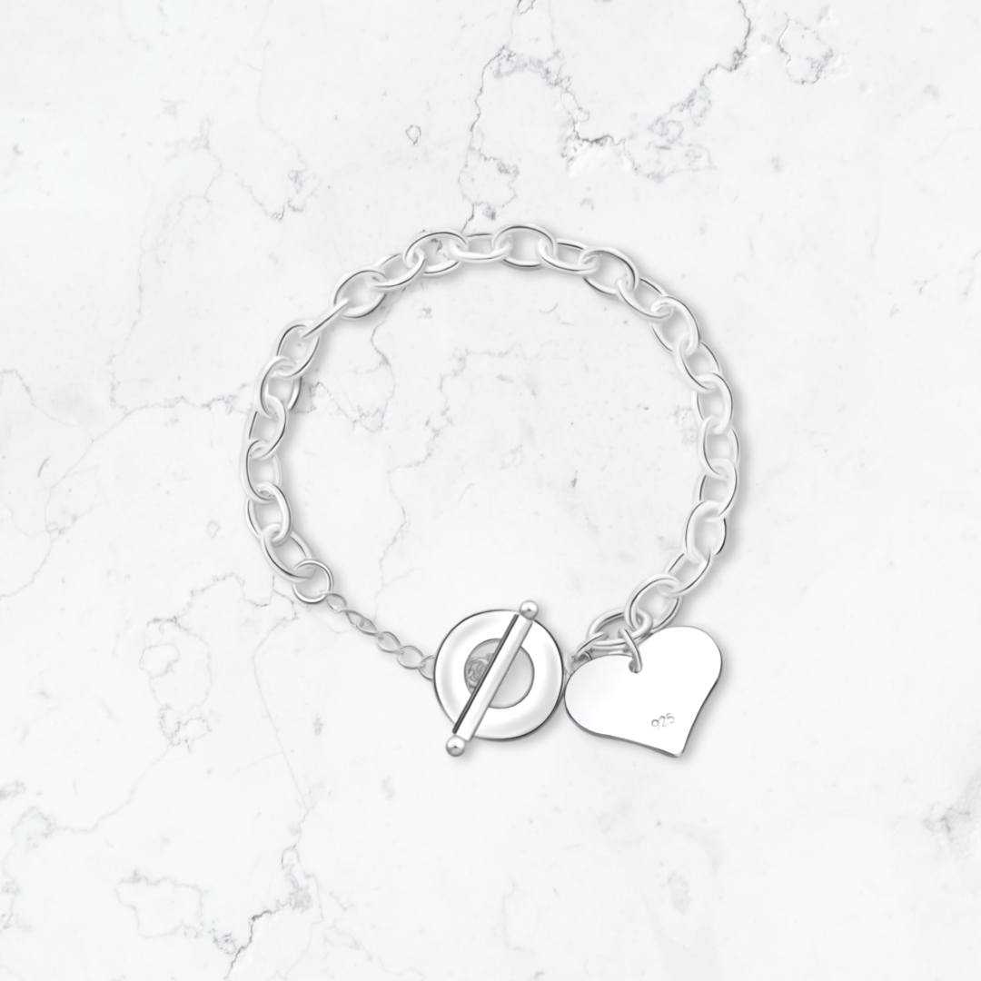 Silver T - Bar Heart Bracelet - Gemineye Jewellery