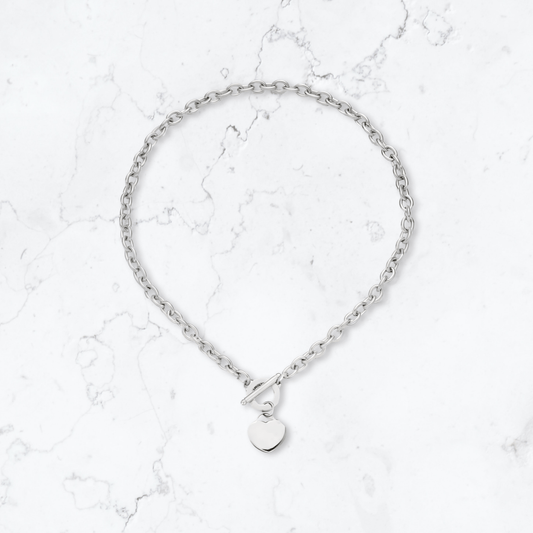 Silver T - Bar Heart Necklace - Gemineye Jewellery