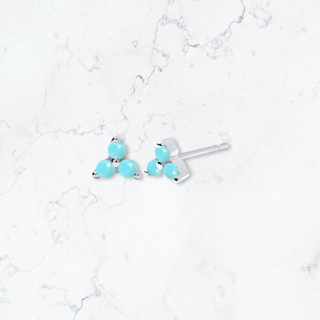Silver Teal Crystal Triangle Studs - Gemineye Jewellery