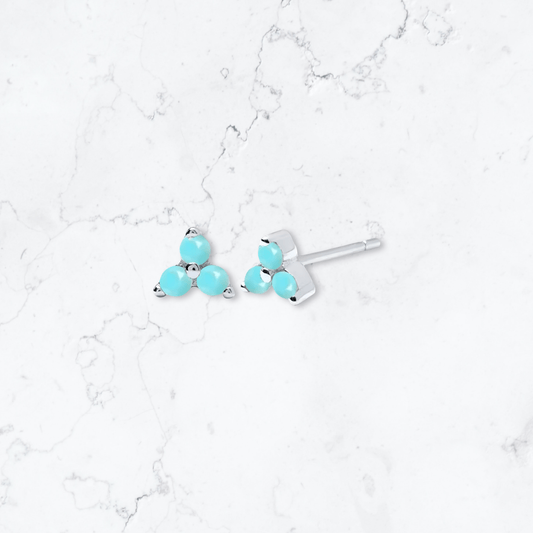 Silver Teal Crystal Triangle Studs - Gemineye Jewellery