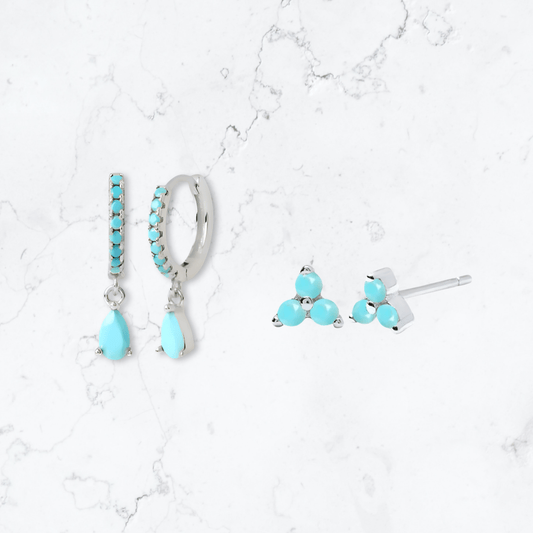 Silver Teal Stacker Set - Gemineye Jewellery