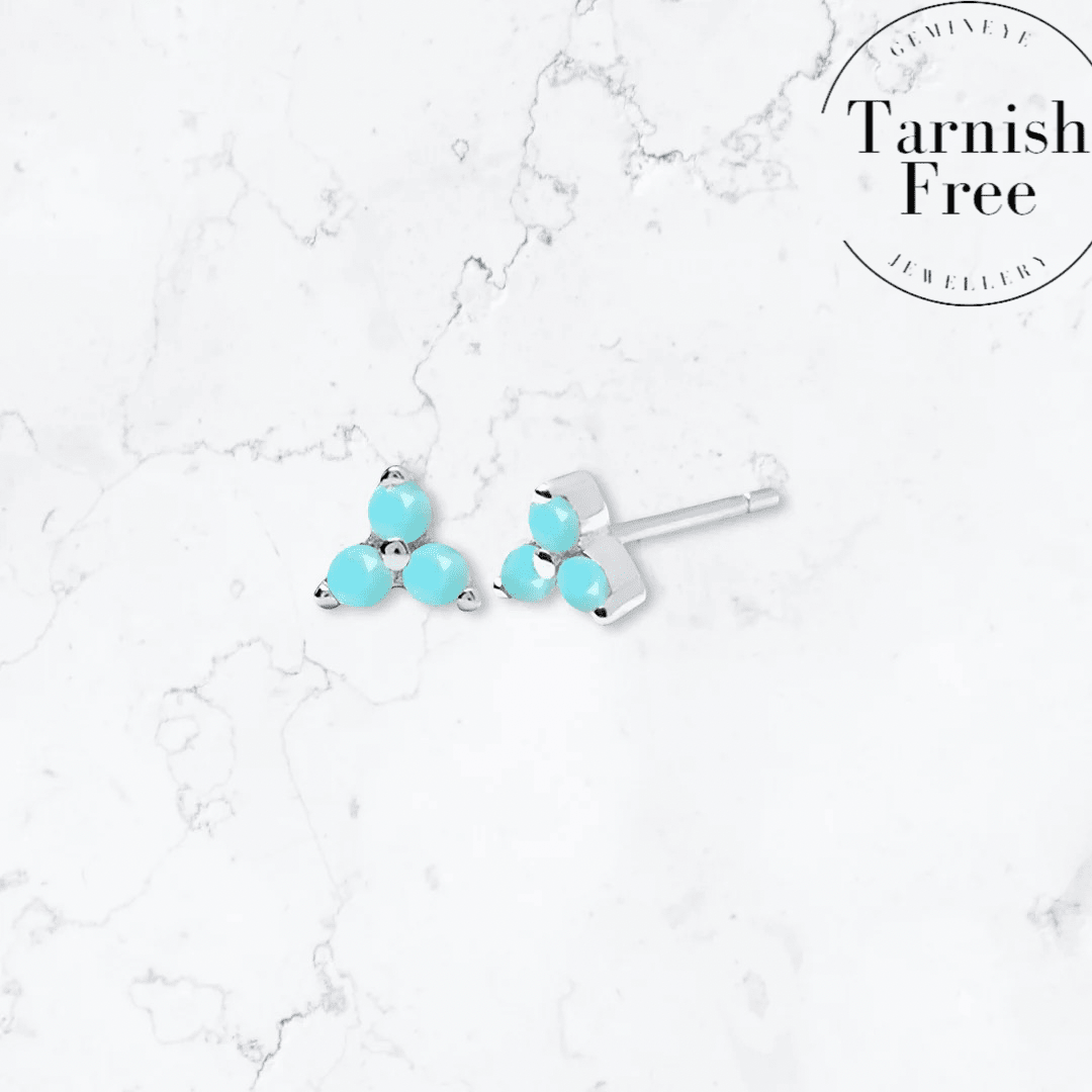 Silver Teal Triangle Studs - Gemineye Jewellery