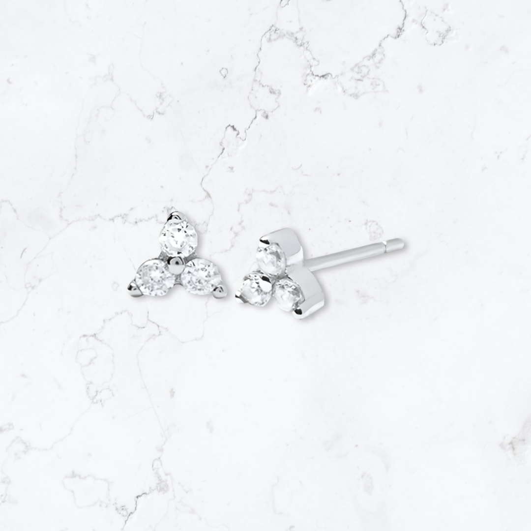 Silver Triangle Crystal Studs - Gemineye Jewellery