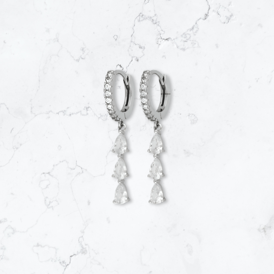Silver Triple Drop Huggies - Gemineye Jewellery