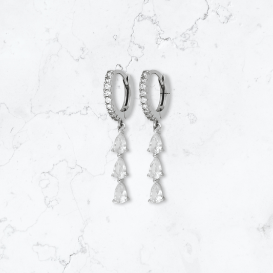 Silver Triple Drop Huggies - Gemineye Jewellery
