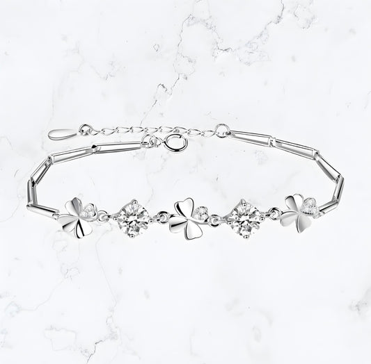 Gemineye Jewellery's Silver Crystal CZ Clover Bracelet for women, Gold bracelets for women, gold earrings for women, gold bangle, silver bracelet for women, silver, earrings for women, silver rings for women, silver necklace women