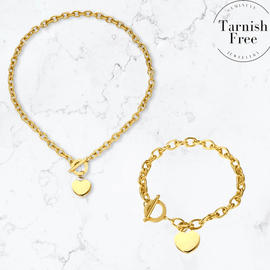 Gold T-Bar Heart Duo - Gemineye Jewellery
