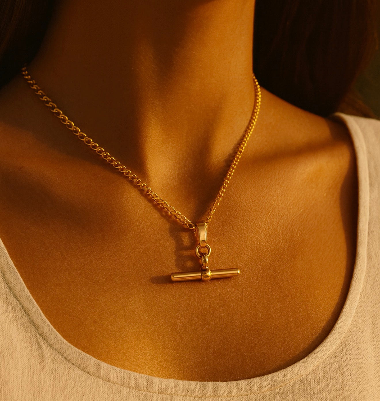 Gold T-Bar Necklace - Gemineye Jewellery