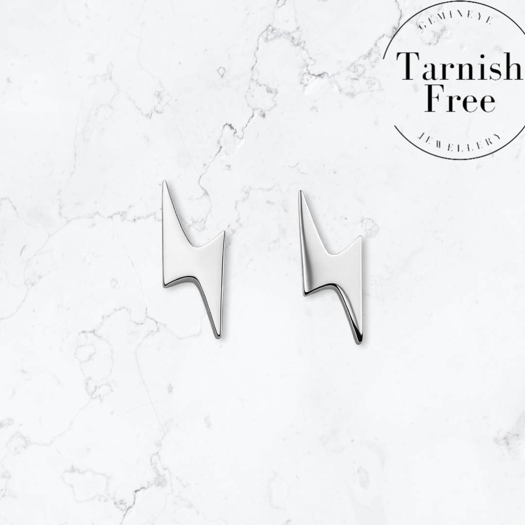 Silver Lightning Bolt Studs