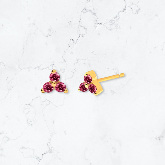 Gold Triangle Pink Crystal Studs