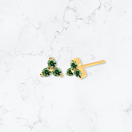 Gold Triangle Green Crystal Studs